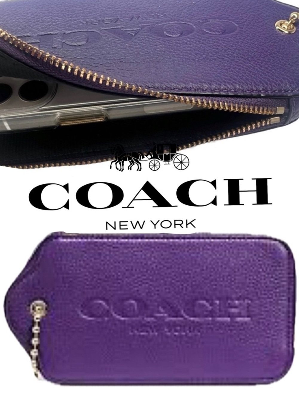 COACH HANGTAG WRISTLET MULTIFUNCTION CASE LEATHER F52390 PURPLE WALLET